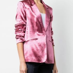 Cinq a Sept Kylie Satin Scrunched Sleeve Blazer Jacket, Mauve Pink | Size 2
